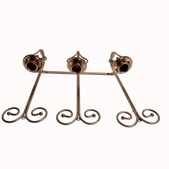 Hollywood Regency Brass Wall Sconce Triple Taper Candle Holder VTG 70s Elegant - Picture 6 of 15